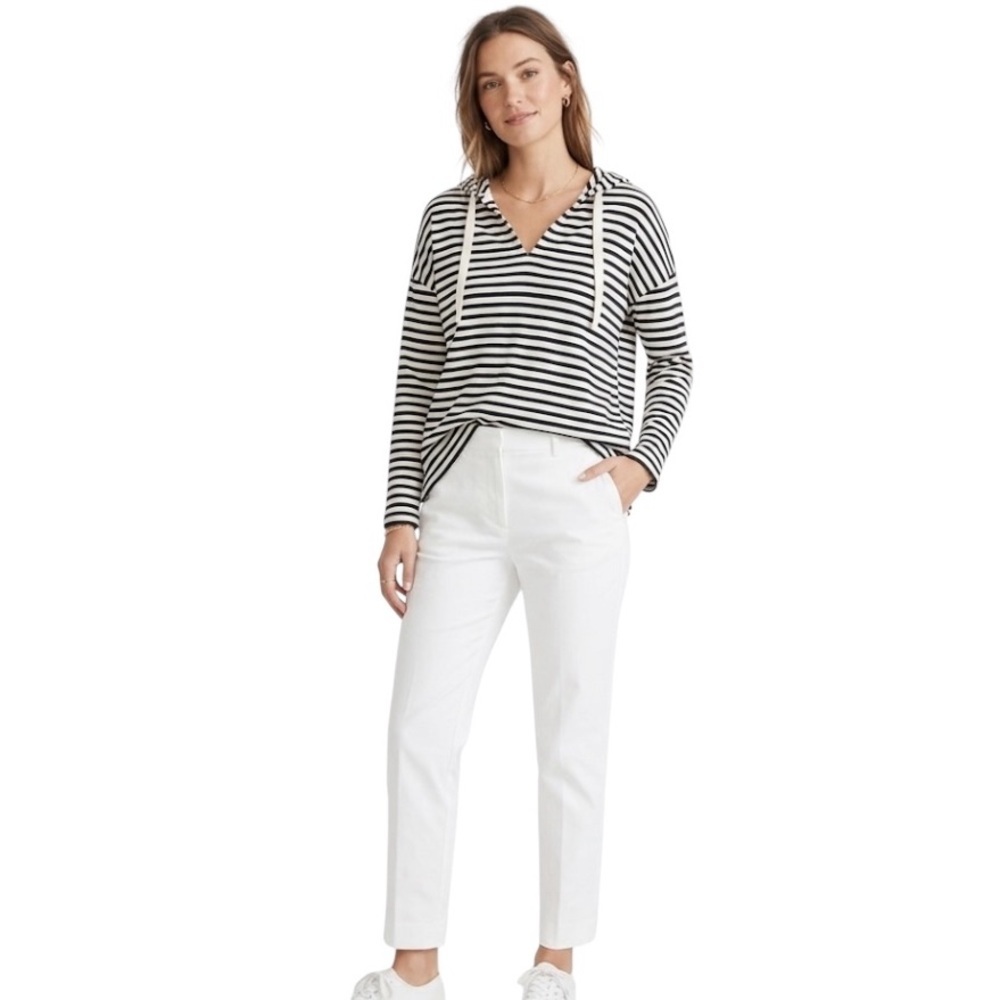 Lou & Grey Cotton Striped Hooded Pullover XS Coastal Preppy Nautical Oversized